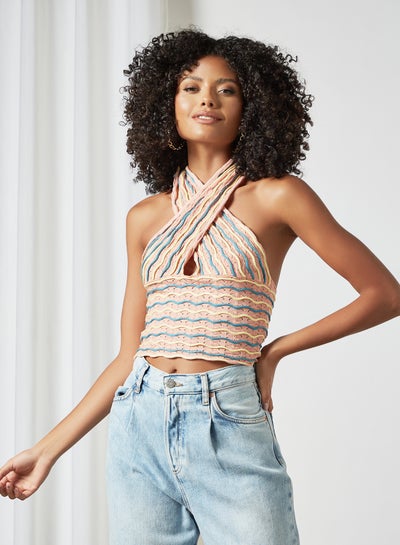 Buy Halter Neck Crop Top Multicolour in Saudi Arabia