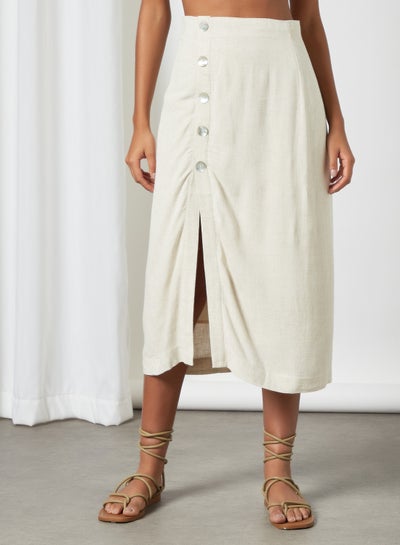 Buy Button Detail Skirt Off-White in UAE