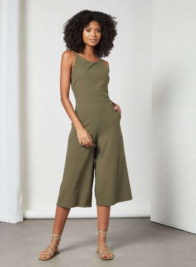 Buy Round Neck Culotte Jumpsuit Green in UAE