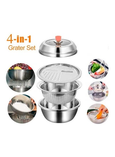 Buy 4-in-1 Multifunctional Stainless Steel Basin With Grater Silver in UAE