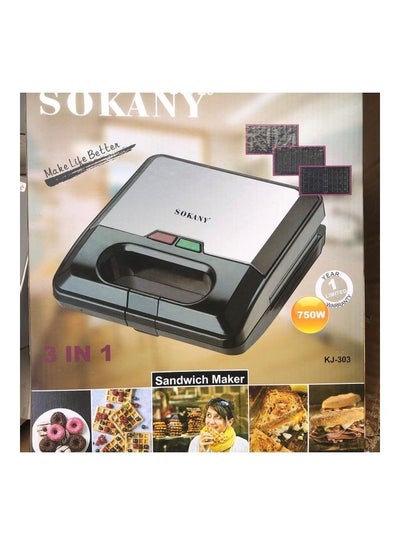 Buy 3 In 1 Electric Sandwich Maker 750 W KJ-303 Black/Silver in Egypt