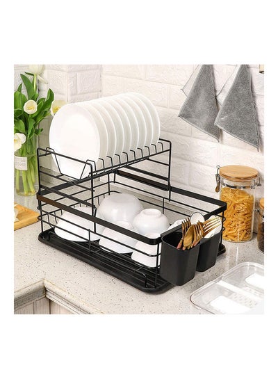 Buy Double Layer Dish Drying Drainer Rack Set Black 43x30x26cm in Saudi Arabia