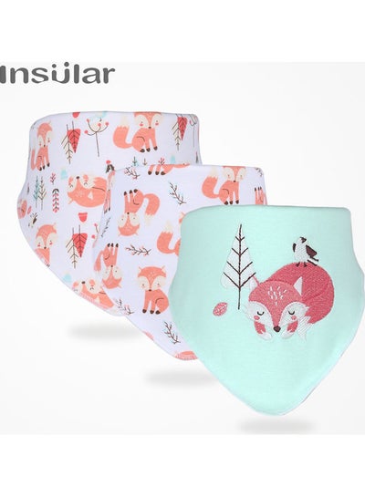 Buy 3-Pack Baby Cotton Feeding Bib Ultra Soft Double Snaps Delicate Embroidery in Saudi Arabia