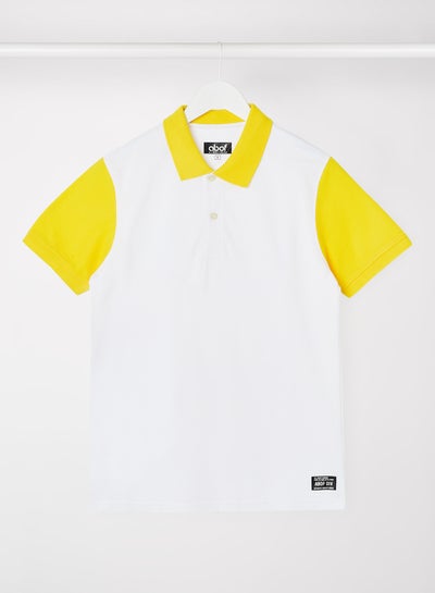 Buy Men's Basic Casual Polo White/Mustard in Saudi Arabia