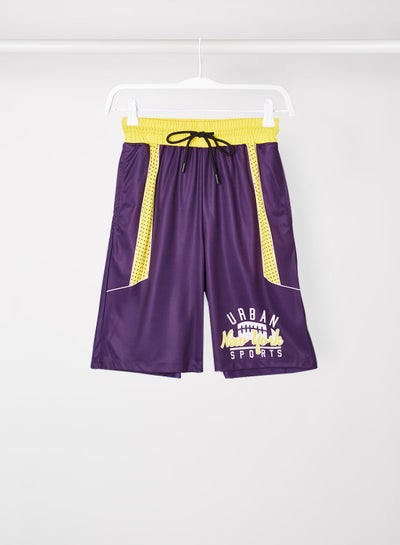 Buy Contrast Print Detail Elastic Waistband Drawstring Shorts Purple/Yellow in Saudi Arabia