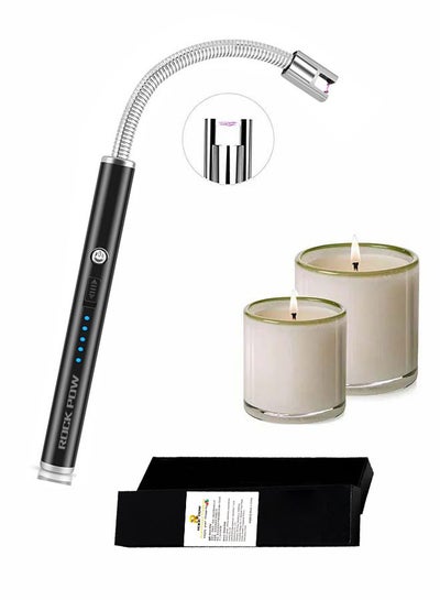 Buy 360 Degree Windproof Flameless Flexible Neck Long USB Type-C Rechargeable Electric Candle Arc Lighter With LED Battery Display And Safety Switch Black 26x1.5x1.5cm in Egypt