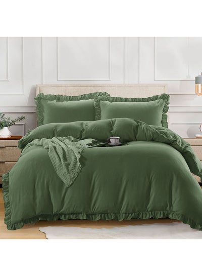 Buy 2- Piece Ruffled Duvet Cover Set without Filler Single Size Soft Microfiber Green Twin none in Saudi Arabia