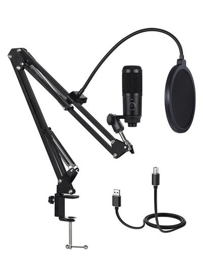 Buy Studio Desktop Recording USB Condenser Microphone Kit Black in UAE