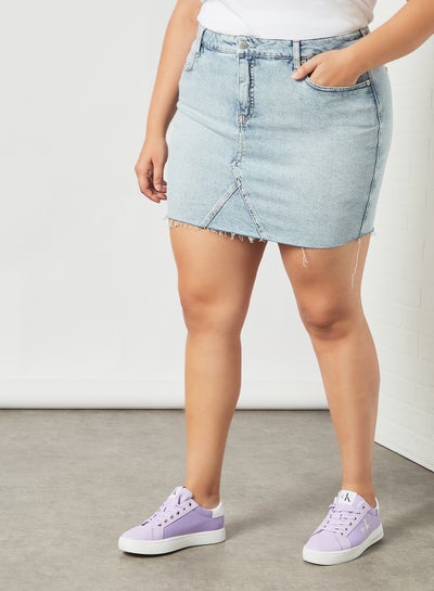 Buy Plus Size High Rise Denim Mini Skirt Blue in UAE