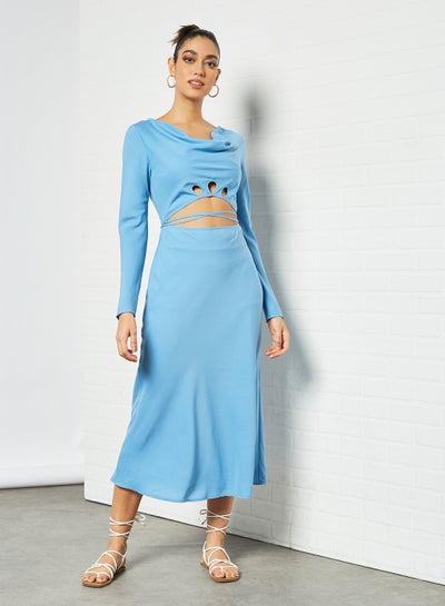 Buy Cut-Out Detail Midi Dress Blue in UAE