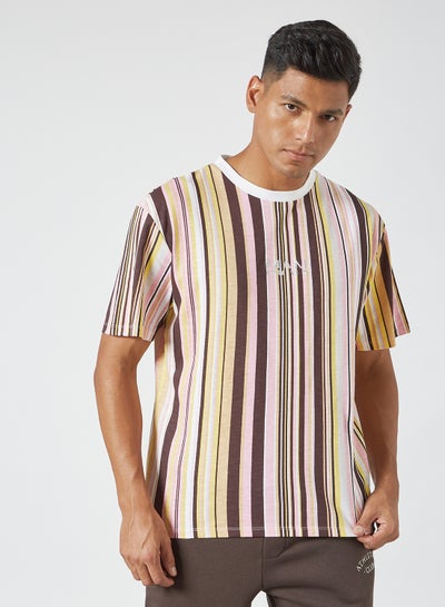 Buy Short Sleeve Striped T-Shirt Brown in UAE