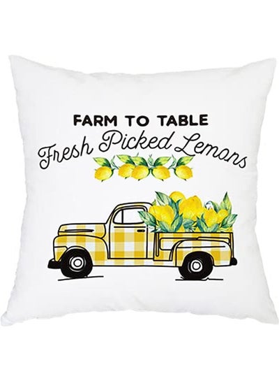 اشتري غطاء وسادة ديكور بتصميم سيارة مخططة بلون أصفر وطبعة عبارة "Farm To Table Fresed Lemons" منتج متعدد الألوان في السعودية