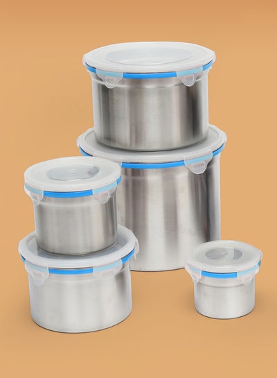 Buy 5-Piece Penta Lock Container Set With Plastic Lid Blue in UAE