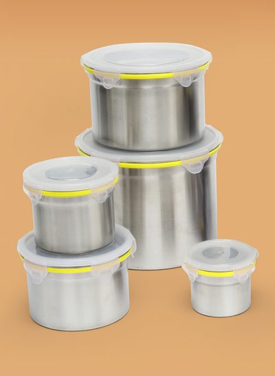 Buy 5-Piece Penta Lock Container Set With Plastic Lid Yellow in UAE