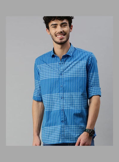 Buy Checked Printed Casual Shirt Blue/White in UAE