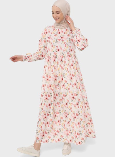 Buy Floral Printed Elegant Long Dress Multicolour in Saudi Arabia