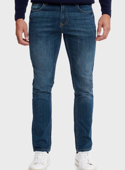 Buy Mid Wash Slim Fit Jeans Blue in UAE