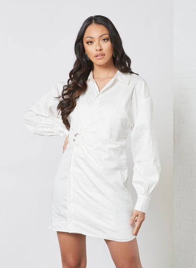 Buy Long Sleeve Shirt Dress White in Saudi Arabia