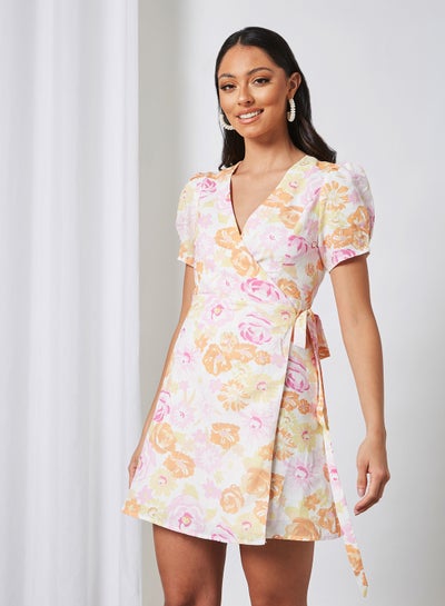 Buy Floral Print Wrap Dress Multicolour in Saudi Arabia