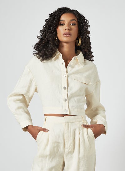 Buy Button Down Crop Jacket Cream in UAE