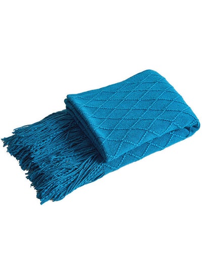 Buy Knitted Soft Warm Blanket Cotton Blue 127x172cm in Saudi Arabia