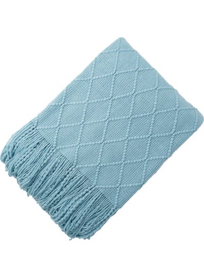 Buy Knitted Soft Warm Blanket Cotton Lake Blue 127x172cm in Saudi Arabia