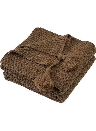 Buy Tassel Design Warm Blanket Polyester Brown 130x170cm in Saudi Arabia