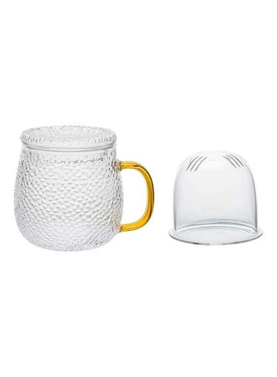 Buy Infuser Tea Cup With Glass Strainer And Lid Clear/Gold 3.54x1.77inch in Saudi Arabia