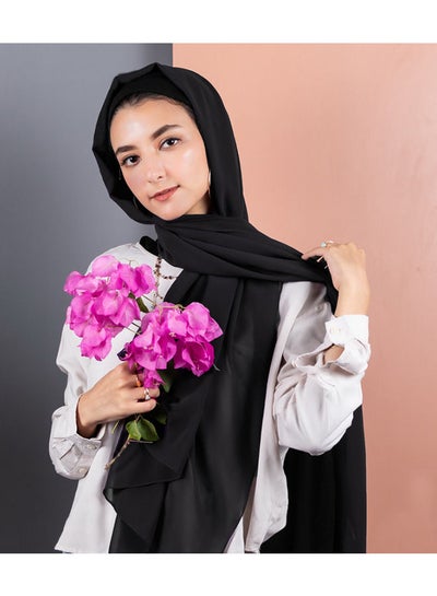 Buy Stylish Solid Crepe Chiffon Scarf Black in Egypt