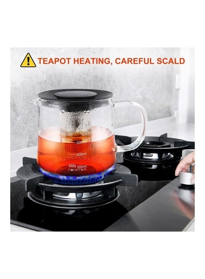 Buy Glass Infuser Teapot With Lid Clear/Black 1500ml in Saudi Arabia