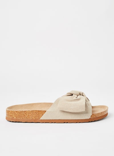Buy Bow Detail Suede Slides Nude in Egypt