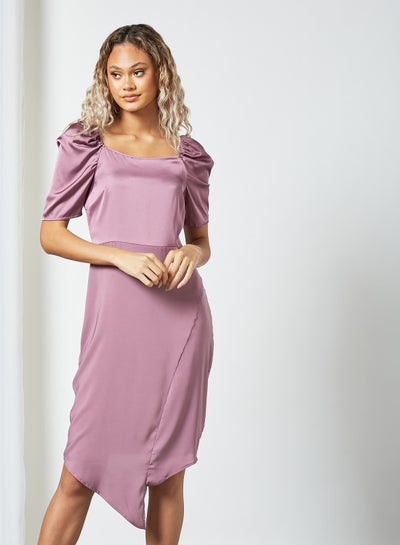 Buy Satin Asymmetric Hem Dress Purple in UAE