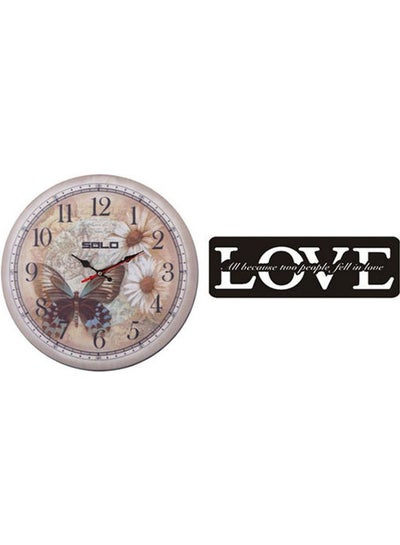 Buy B2974 Wooden Round Analog Wall Clock With Love Wooden Tableau Multicolour 40cm in Egypt