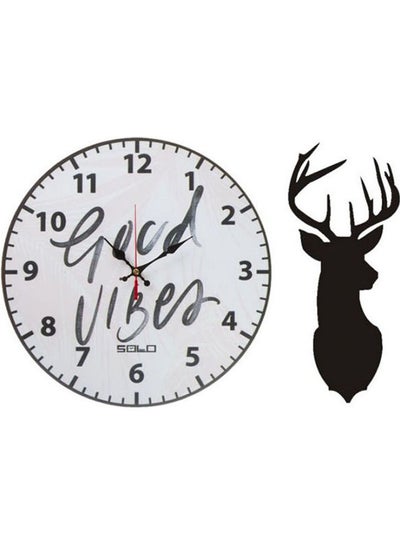 Buy B85910 Wooden Round Analog Wall Clock With Deer Wooden Tableau Multicolour 40cm in Egypt