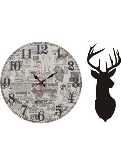 Buy B86410 Wooden Round Analog Wall Clock With Deer Wooden Tableau Multicolour 40cm in Egypt