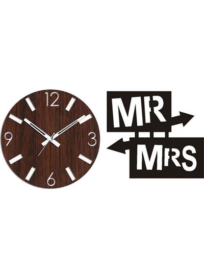 Buy C3612 Wooden Round Analog Wall Clock With Mr & Mrs Wooden Tableau Multicolour 40cm in Egypt