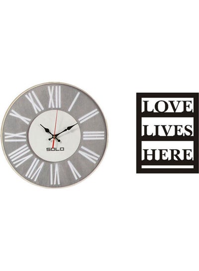 Buy B4896 Wooden Round Analog Wall Clock With Love Lives Here Wooden Tableau Multicolour 40cm in Egypt