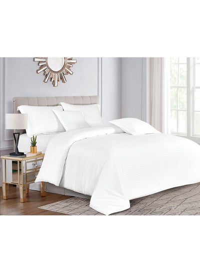 Buy 6-Piece Hotel Stripe Comforter Set-King Size Polyester White 220 x 240cm in Saudi Arabia