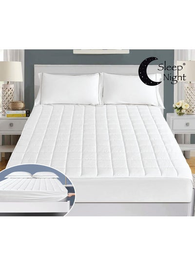 Buy Top Mattress Pad For King Size Bed With 4 Elasticated Corner Straps Polyester White 200 x 200cm in Saudi Arabia