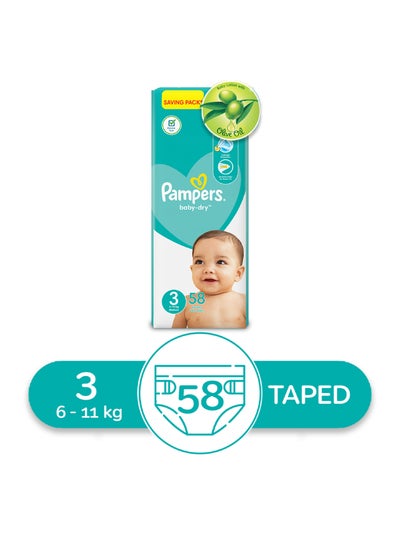 Buy Baby Dry Diapers Size 3, Midi, 6-10 Kg (58 Diapers) in Egypt