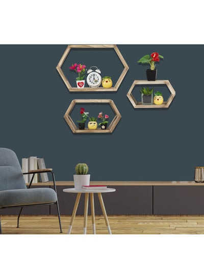 Buy Decorative Hexagon Wall Shelf Set Beige in UAE