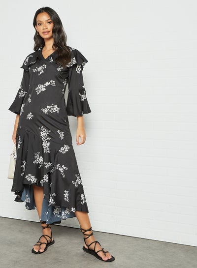 Buy Floral Asymmetric Hem Dress Black in Egypt