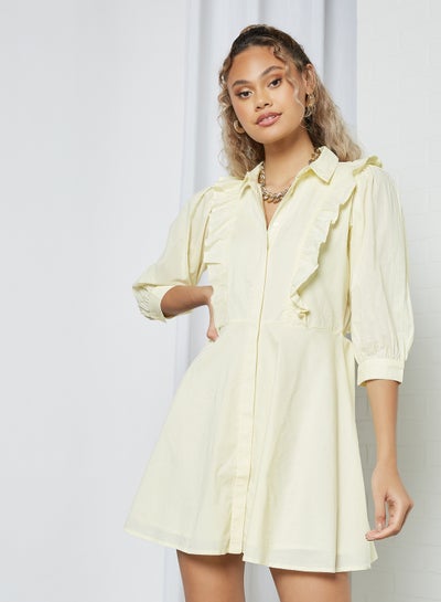Buy Ruffle Detailed Mini Dress Yellow in Saudi Arabia