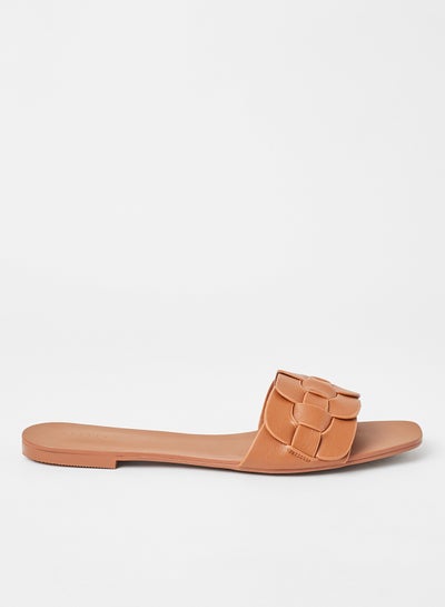 Buy Woven Strap Flat Sandals Brown in Saudi Arabia