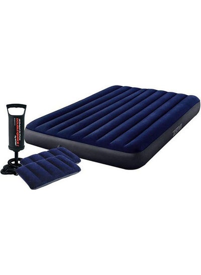 Buy Queen Dura-Beam Classic Downy Airbed With Hand Pump And Pillows Combination Blue in UAE