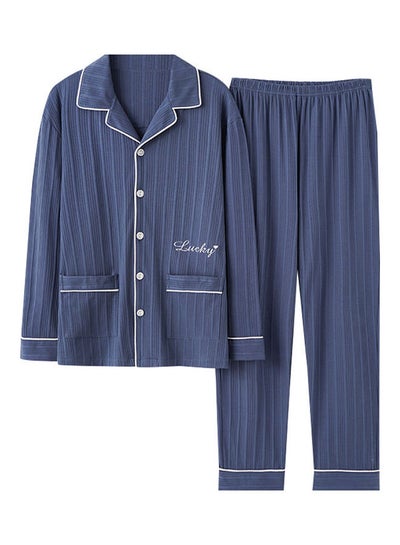 Buy 2-Piece Striped Pyjama Set Blue in Saudi Arabia