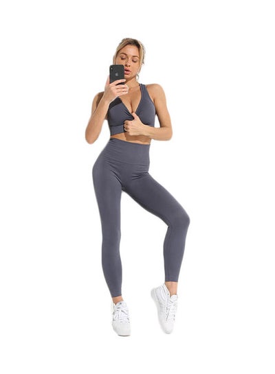 Buy 2-Piece Yoga Activewear Set Grey in Saudi Arabia