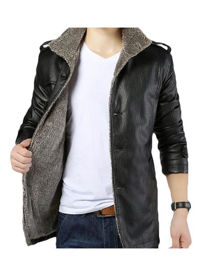 Buy Plush Warm Biker Coat Black in Saudi Arabia