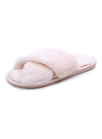 Buy Cross Strap Flat Bedroom Slippers Beige in UAE