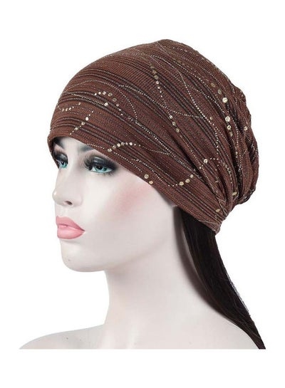 Buy Breathable Muslim Sequin Turban Brown in Saudi Arabia